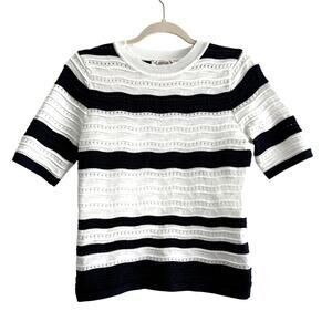 Nanette Lepore Striped Textured Knit Top XS, Navy and White